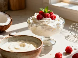 Szklane miseczki z syropem klonowym i miodem na drewnianym stole, prezentujące popularne zamienniki melasy w kuchni.
