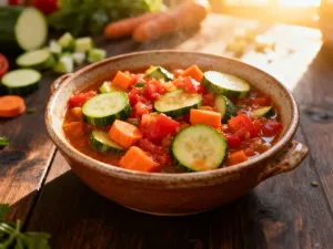 Miseczka z domowym sosem pomidorowym w otoczeniu świeżych pomidorów, czosnku i bazylii, prezentująca naturalne zamienniki ketchupu.